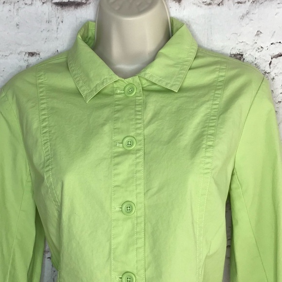 TALBOTS Petite Size 4P Lime Green lightweight Safari cotton blazer jacket - Picture 8 of 15